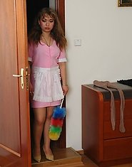 French maid gets spanked and gives head with her face incased in soft hose