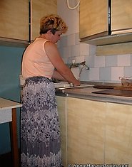 Mom in kitchen action