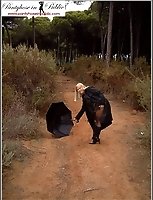 A Walk In The Woods In Black Sheer Pantyhose And Boots