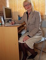 Mature Business Manager Sally In Suit And Stockings